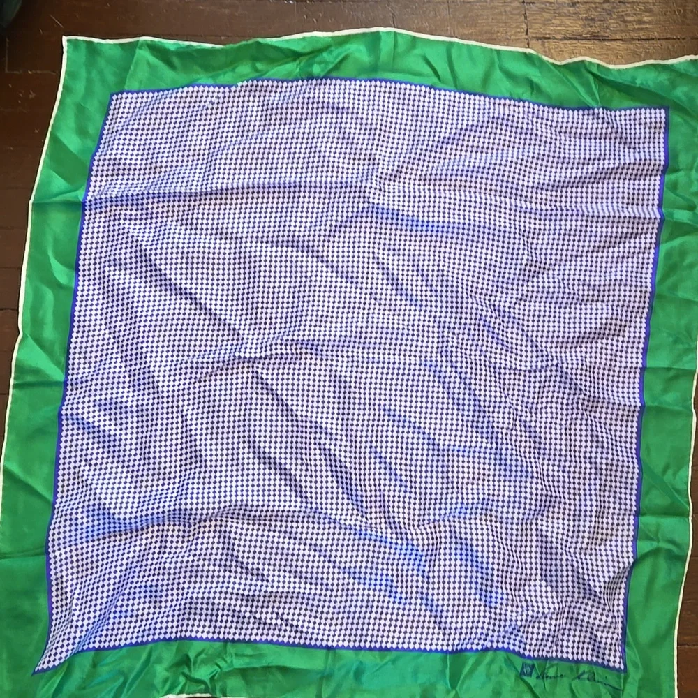 Anne Klein Green and Purple Geometric Silk Scarf